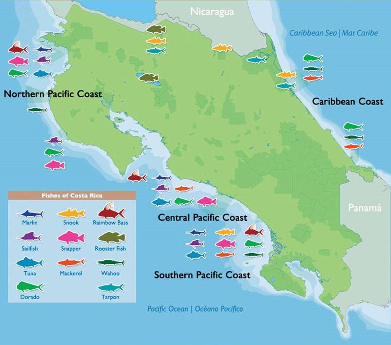 Map: Sport fishing in Costa Rica